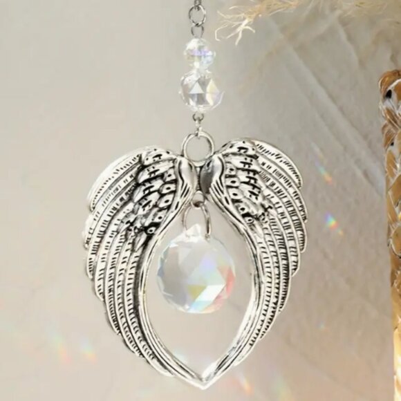 Remembrance Angel Wings Crystal Sun Catcher - Guardian Angel Crystal & Silver - Picture 2 of 4